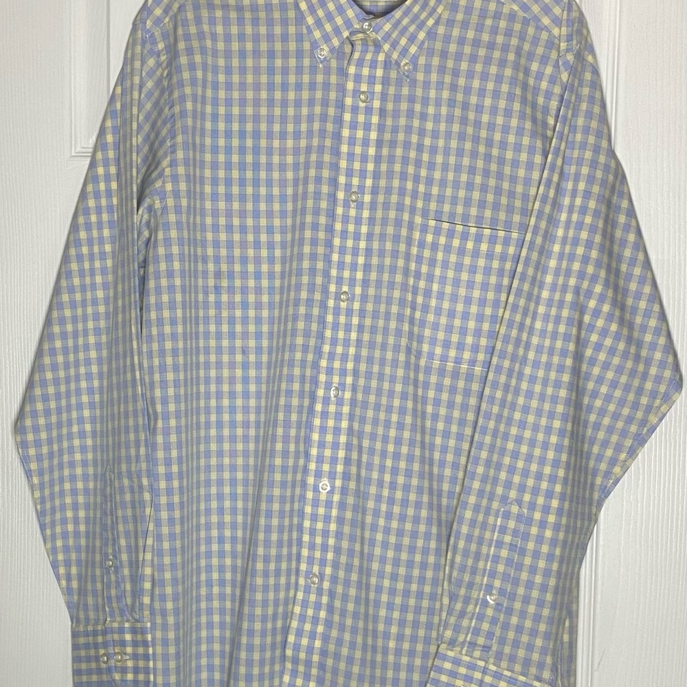 Izod Men's Blue and Yellow Plaid Button Down Shirt